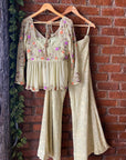 Olive Peplum Embroidered and Palazzo Set - indian wear for women USA