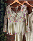 Olive Peplum Embroidered and Palazzo Set - indian wear for women USA