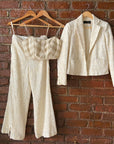 Ivory Thread Work Bustier, Pant and Jacket Set - indian attire USA