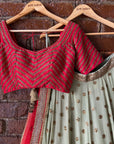 Red and Mehendi Green Lehenga Set - lehenga set