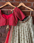 Red and Mehendi Green Lehenga Set - lehenga set
