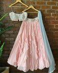 Powder Pink and Grey Ruffle Lehenga Set - ruffle lehenga Canada
