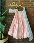 Powder Pink and Grey Ruffle Lehenga Set - ruffle lehenga Canada