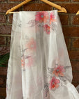Ivory Hand Painted Organza Saree with Ivory Mirror Work Blouse - mirror work saree New Zealand