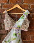Ivory Hand Painted Organza Saree - ivory saree Canada