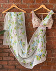 Ivory Hand Painted Organza Saree - ivory saree Canada