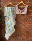 Ivory Hand Painted Organza Saree - ivory saree Canada
