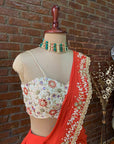 Red Rust and Cream Pre-Stitched Ruffle Saree - ladies indian outfit