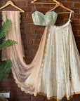 Mint Bustier and Ivory Ruffle Lehenga Set - ivory lehenga New Zealand