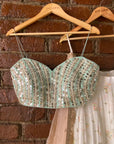 Mint Bustier and Ivory Ruffle Lehenga Set - ivory lehenga New Zealand