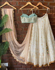 Mint Bustier and Ivory Ruffle Lehenga Set - ivory lehenga New Zealand