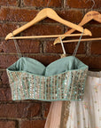 Mint Bustier and Ivory Ruffle Lehenga Set - ivory lehenga New Zealand