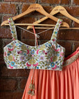 Ivory Swan and Peach Ruffle Lehenga Set - ivory lehenga New Zealand