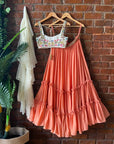 Ivory Swan and Peach Ruffle Lehenga Set - ivory lehenga New Zealand