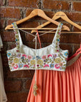Ivory Swan and Peach Ruffle Lehenga Set - ivory lehenga New Zealand