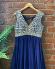 Navy Blue Mirror Work Gown - blue gown Australia