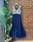 Navy Blue Mirror Work Gown - blue gown Australia