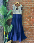 Navy Blue Mirror Work Gown - blue gown Australia