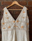 Ivory Gown with Peach Floral Embroidery - indian dress for women