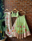 Mint Hand Painted Organza Lehenga Set - organza lehenga Sydney
