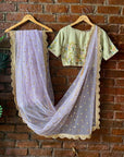 Lavender Saree and Mint Green Embroidered Blouse Set - india saree