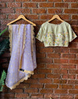 Lavender Saree and Mint Green Embroidered Blouse Set - india saree
