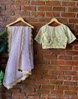 Lavender Saree and Mint Green Embroidered Blouse Set - india saree