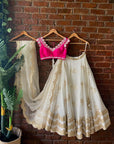 Ivory and Fuchsia Lehenga Set with Mirror Work - mirror work lehenga New Zealand