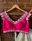 Ivory and Fuchsia Lehenga Set with Mirror Work - mirror work lehenga New Zealand