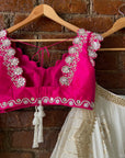 Ivory and Fuchsia Lehenga Set with Mirror Work - mirror work lehenga New Zealand