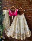 Ivory and Fuchsia Lehenga Set with Mirror Work - mirror work lehenga New Zealand