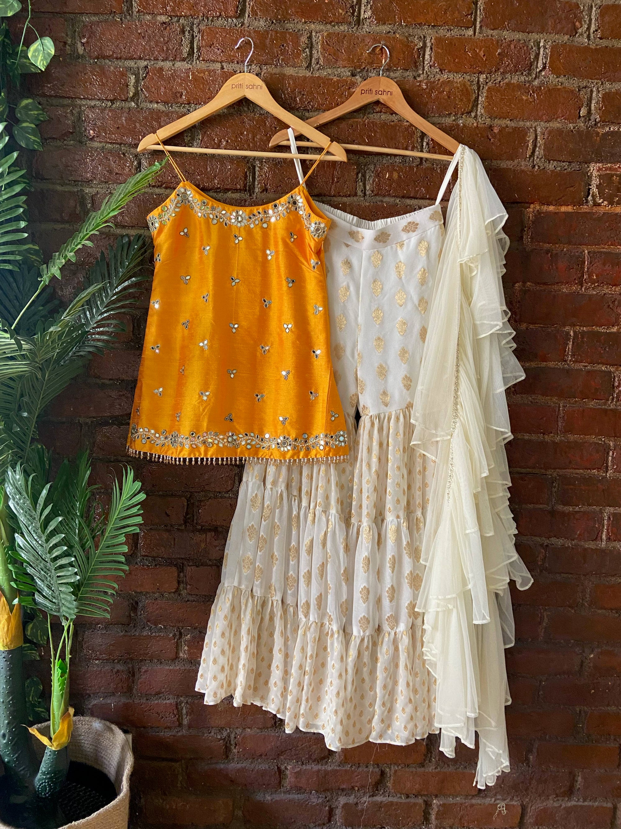 Yellow and Ivory Sharara Set - indian ethnic wear