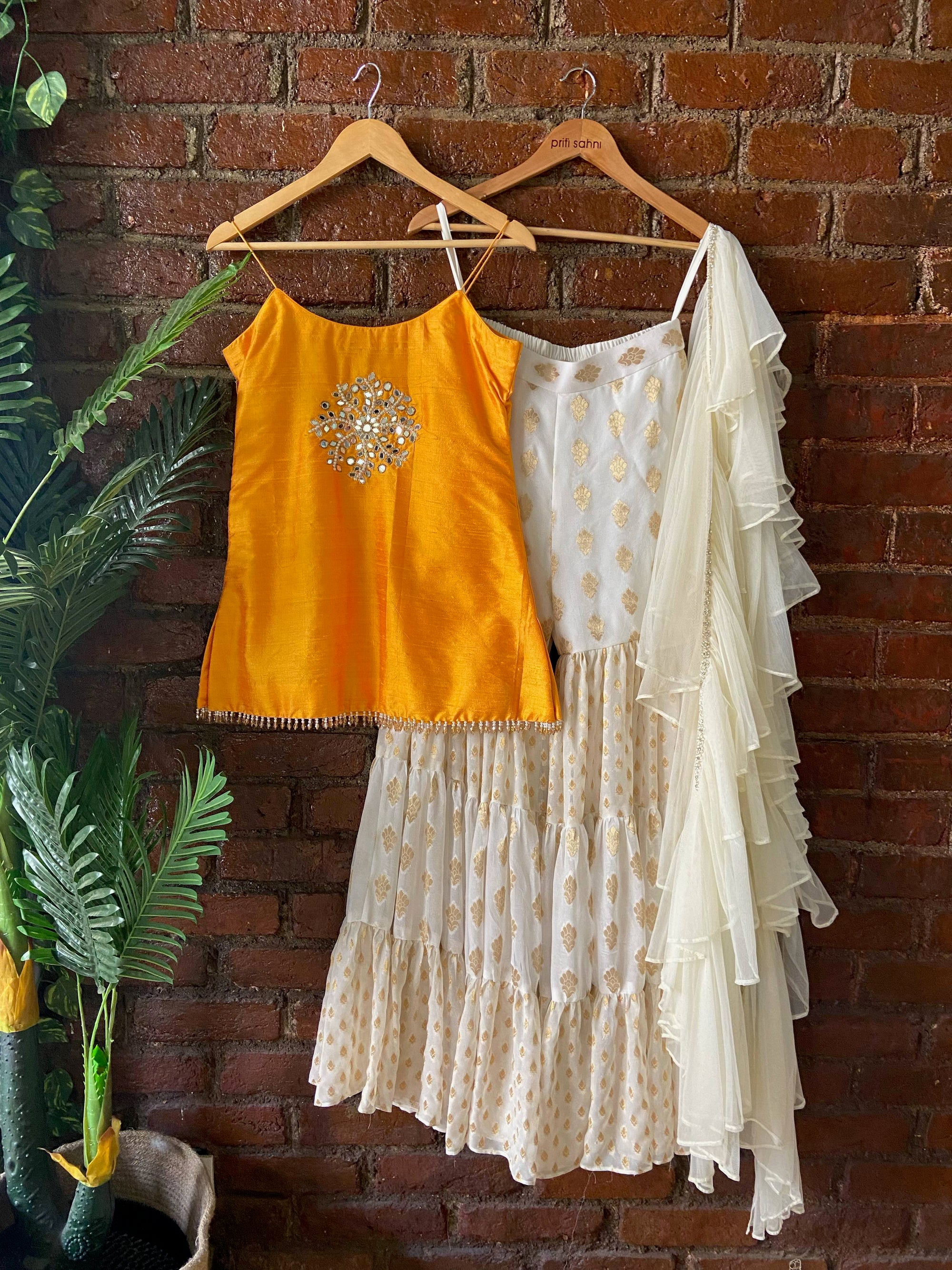 Yellow and Ivory Sharara Set - indian ethnic wear