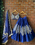 Royal Blue Raw Silk Mirror Work Lehenga Set - blue indian outfits