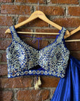 Royal Blue Raw Silk Mirror Work Lehenga Set - blue indian outfits