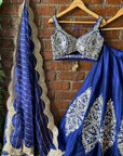 Royal Blue Raw Silk Mirror Work Lehenga Set - blue indian outfits