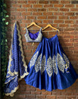 Royal Blue Raw Silk Mirror Work Lehenga Set - blue indian outfits