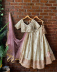 Ivory and Pink Resham and Mirror Hand Embroidered Lehenga Set - indian embroidered dress
