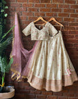 Ivory and Pink Resham and Mirror Hand Embroidered Lehenga Set - indian embroidered dress