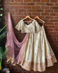 Ivory and Pink Resham and Mirror Hand Embroidered Lehenga Set - indian embroidered dress