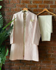 Powder Pink and Ivory Jacket Sherwani Set - indian dress for men