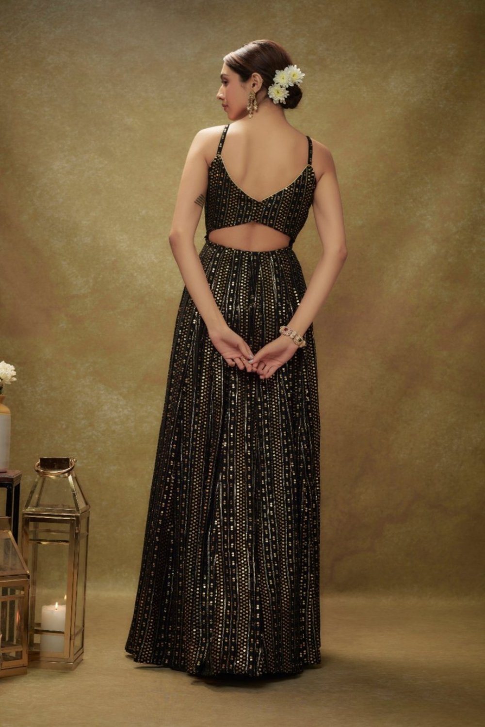 Black and Gold Sequin Anarkali Gown - anarkali dress