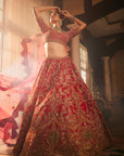 Red ISRA Heavily Embroidered Lehenga - red lehenga New Zealand