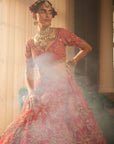 Red ISRA Heavily Embroidered Lehenga - red lehenga New Zealand