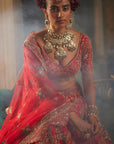 Red ISRA Heavily Embroidered Lehenga - red lehenga New Zealand