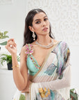 Ivory Hand Painted Lehenga and Mint Bralette Blouse Set