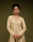 Ivory Beige Embroidered Jacket Kurta Set - ivory kurta set USA