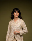 Ivory Beige Jacket Drape Skirt Set - indian fashion
