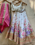 Ivory Hand Painted Organza Lehenga Set with Mirror work Blouse - mirror work lehenga New Zealand