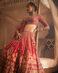 Red Jahanara Heavily Embroidered Lehenga - red bridal lehenga Australia